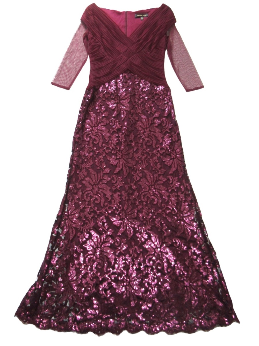 Tadashi Shoji Auburn Sequin Paillette Embroidered Lace V-Neck Gown Size 16